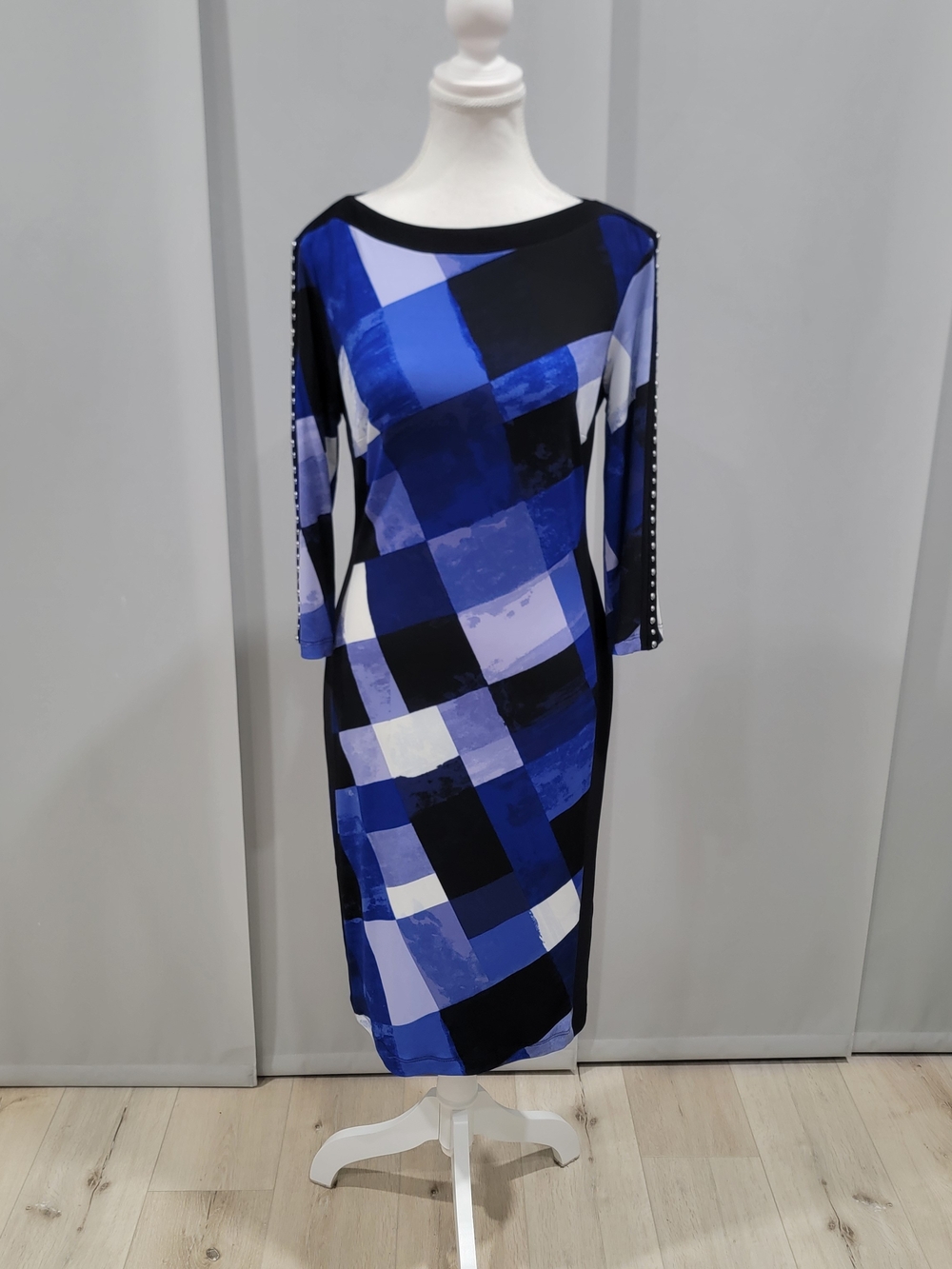 Joseph Ribkoff Blue Plaid Midi Sheath Dress